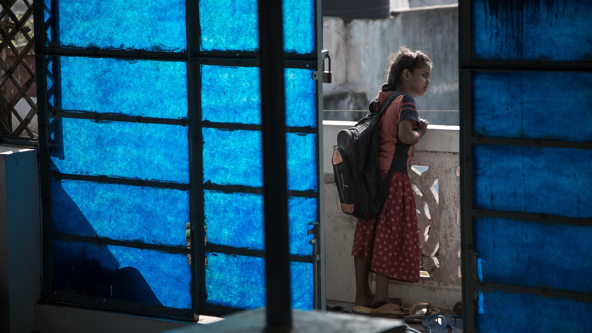 Girl wearing backpack